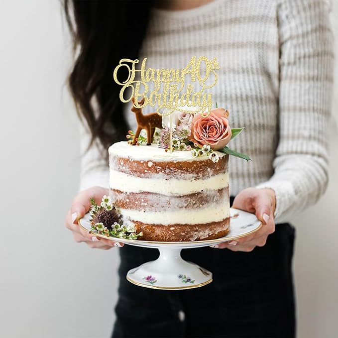 1 Pack Happy 40th Birthday Cake Topper Gold Glitter Number 40 Forty Years Old Birthday Cake Pick Decoration For 40th Birthday Celebrating Anniversary Party Supplies