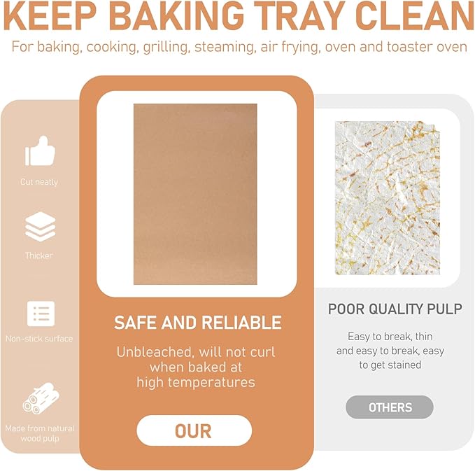 200 Pcs Large Parchment Paper Sheets for Baking, 13 x 18 Inch Brown Unbleached Precut Nonstick Parchment Baking Sheets Heavy Duty for Cookies Steaming Grilling Cooking Air Fryer Oven Pan