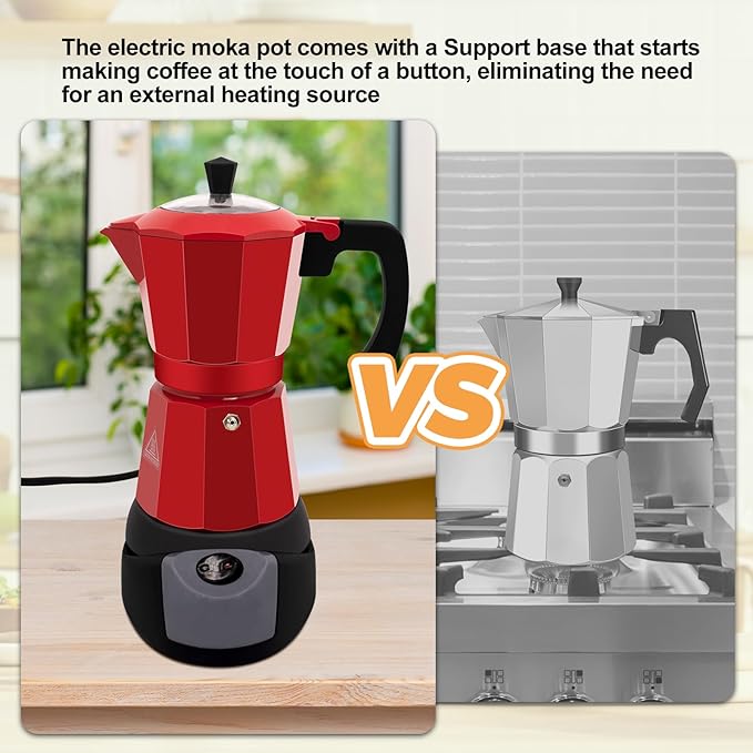Electric Aluminum Moka Pot 5-6 Cup 270ml Espresso Maker with Detachable Base Ideal Coffee Makers for Home MochaPot Italian and Cuban Cafì±?Coffeemaker Espressomaker CoffeePot Red