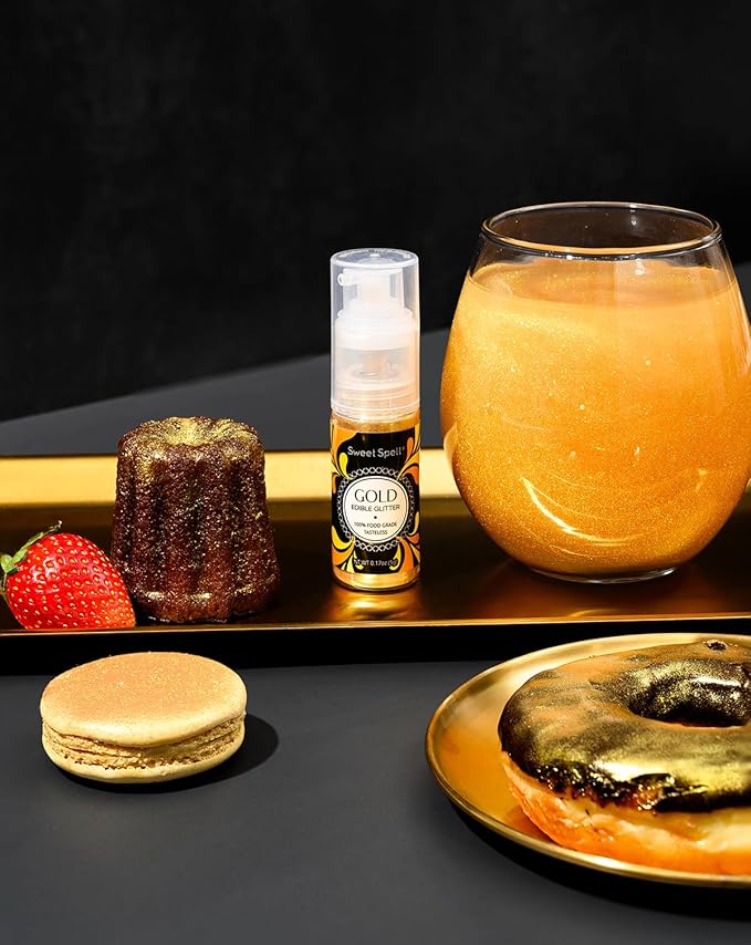 Sweet Spell Edible Cake Glitter Spray ??Shimmering Magic for Cakes Decorating & Cocktails ??100% Edible, Food-Grade, Vegan, Gluten-Free (Gold)