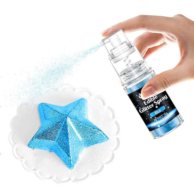 Blue Edible Glitter Spray - Herbeklab 15g Edible Glitter for Cakes, Food Grade Metallic Shimmer Powder, Edible Blue Spray for Cookie Decorating, Chocolate, Strawberries