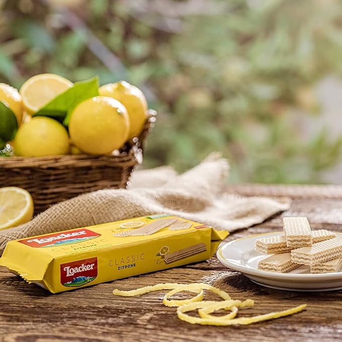 Loacker Classic Lemon Wafers - Premium Crispy Wafer Cookies with Lemon Cream Filling - Multipack of 12 Snack Packs - NON-GMO - Sicilian Lemons - 45g/1.59oz, Pack of 12