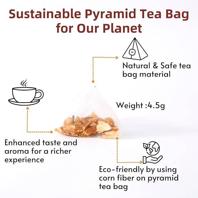 FOODHO Fruit Herbal Blend Functional Tea for Vitality with Honey Tangerine, Apple, Pineapple, Ginger and Turmeric, Hot or Iced Refreshingly Fruity, 10 Decaf Tea Bags
