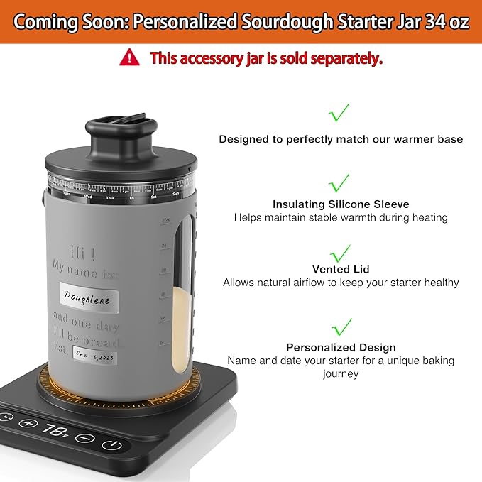 Sourdough Starter Warmer (Jar Not Included) for Home Kitchen – 1°F Precision Control (70–100°F), Auto Heat On/Off, 12H Timer, Transform Your Baking with Perfect Fermentation Basic-WHT