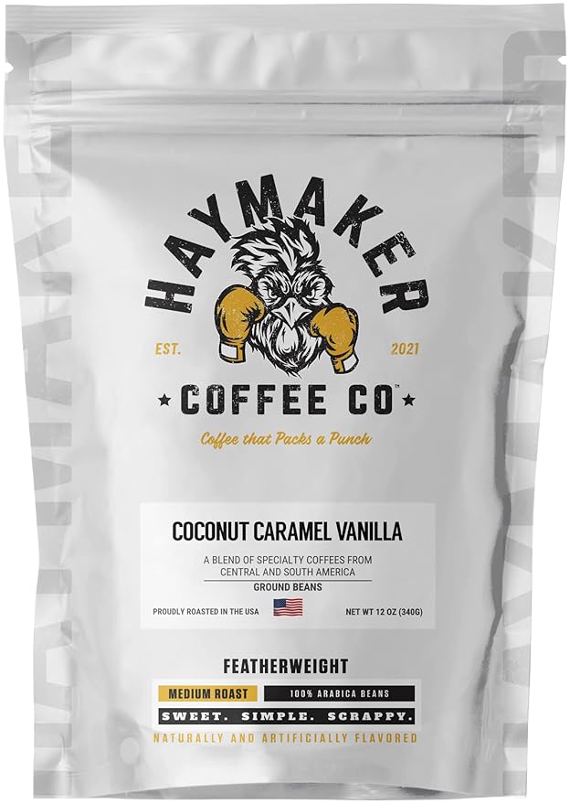 Haymaker Coffee, Coconut Caramel Vanilla, Ground, 12 Ounce, Roasted in USA