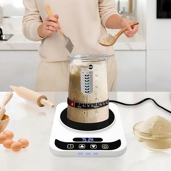 Upgraded Sourdough Starter Warmer, Precise 1°F Thermostat Control (70-100°F) Sourdough Warming Mat, Auto Warming On/Off, 12-Hour Timer Sourdough Warmer with USB Plug