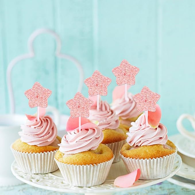 30 Pack Star Cupcake Topper Twinkle Twinkle Little Star Cupcake Picks Kids Birthday Wedding Engagement Baby Shower Cake Decorations Party Supplies Pink