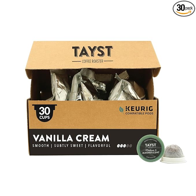 Tayst Coffee Pods, Vanilla Cream Medium Roast, K Cups Compatible with Keurig Coffee Maker, Sustainable Single Serve, Pack of 30