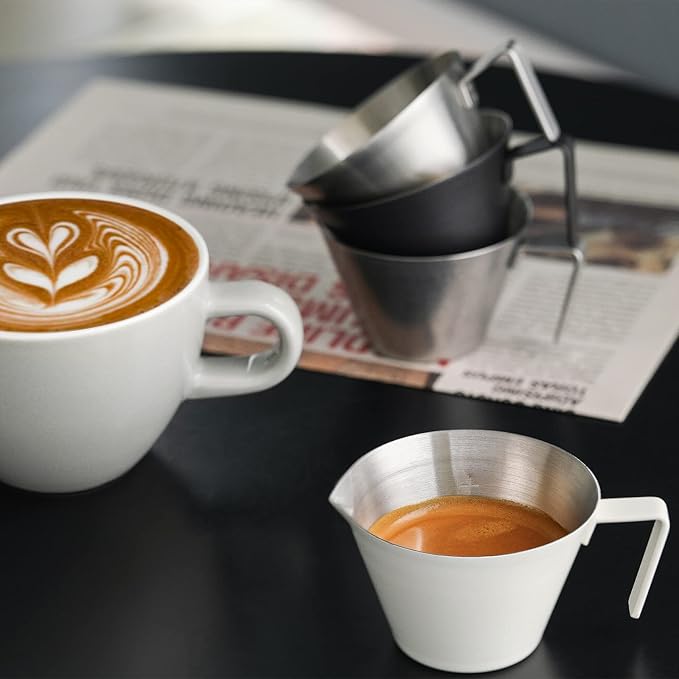 MHW-3BOMBER Espresso Measuring Cup 2oz Espresso Shot Cup Stainless Steel Sauce Cups with Handle for Tomato Sauce|Steak Sauce|Desserts|Beverages (Matte Black) G5141B