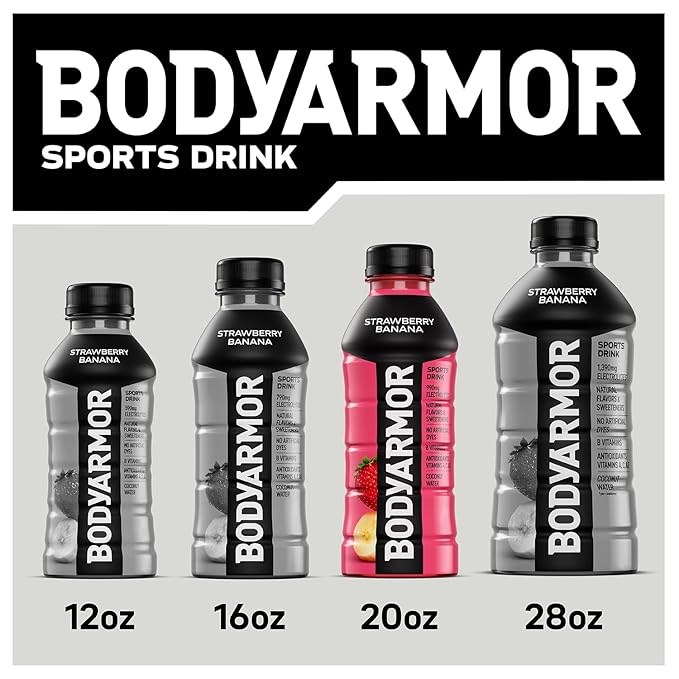 BODYARMOR Sports Drink Sports Beverage, Strawberry Banana, Coconut Water Hydration, Natural Flavors With Vitamins, Potassium-Packed Electrolytes, Perfect For Athletes, 20 Fl Oz (Pack of 6)