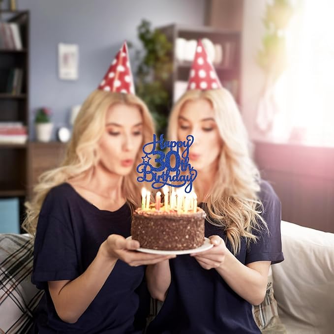 1 Pack Happy 30th Birthday Cake Topper Blue Glitter 30 & Fabulous Cheers to 30 Years Old 30th Birthday Cake Pick for Celebrating 30th Birthday Anniversary Party Cake Decorations Supplies