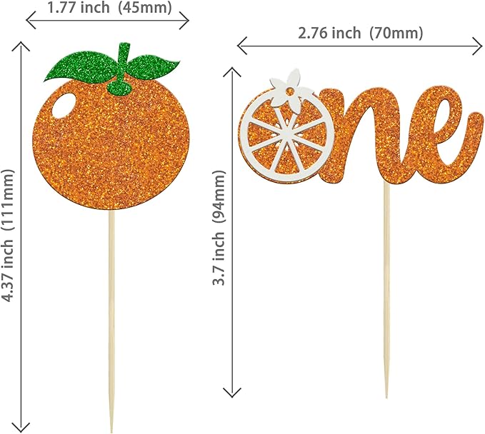 24Pcs Little Cutie One Cupcake Toppers Glitter Orange First Birthday Cupcake Picks for Citrus Theme Baby Shower Kids 1st Birthday Party Tangerine Fruit Party Cake Decorations Supplies