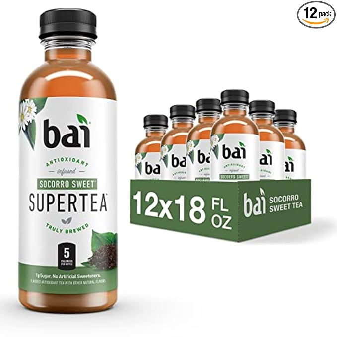 Bai Iced Tea, Socorro Sweet, Antioxidant Infused Supertea, Crafted with Real Tea (Black Tea, White Tea), 18 Fluid Ounce Bottles, 12 Count (Pack of 1)