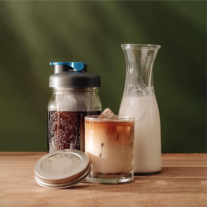 County Line Kitchen Glass Cold Brew Coffee Maker with Lid - Wide Mouth, 2 Quart (64 oz) - Heavy Duty, Leak Proof - Sun & Iced Tea Pitcher, Cold Brew Coffee, Breast Milk Storage, Water - Black