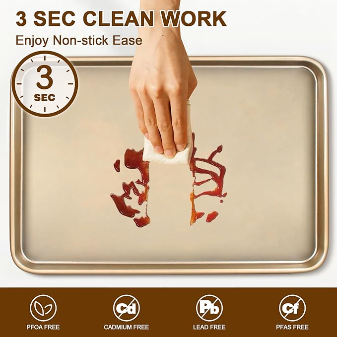 Baking Sheet Pan Set of 2, Commercial Cookie Sheets for Baking, Nonstick Carbon Steel Baking Tray Quarter Sheet Jelly Roll Pan, 9x13in, 10x15in, Heavy Duty & Easy Clean