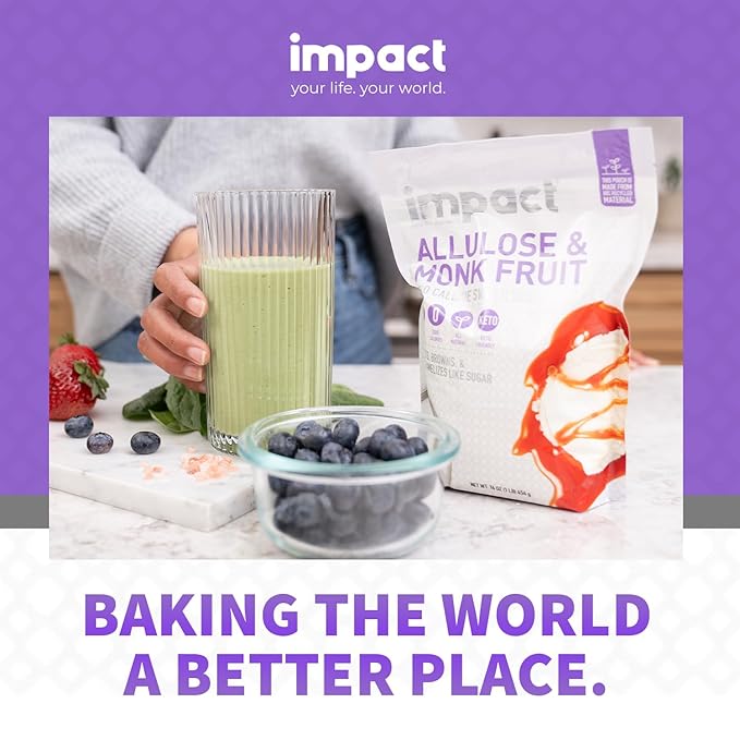 Impact - Monk Fruit Allulose Sweetener, Crystallized Blend Sugar Substitute - Zero Calorie Low-Carb Essential for Low-Carb Recipes - 1lb