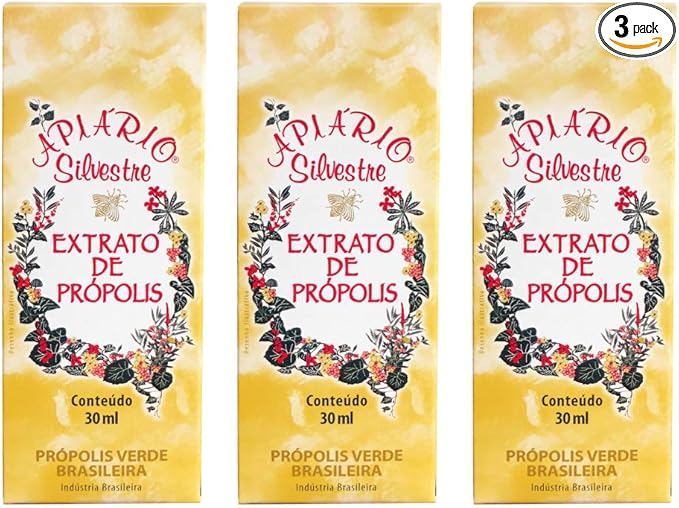 Generic 3 Bottles of Apiario Silvestre Brazilian Green Bee Propolis Liquid Drop Traditional Cereal Alchoholic Extract 30ml - Wax Free, Sugar Free