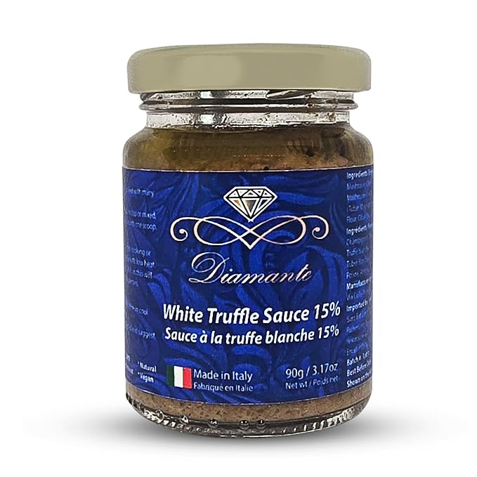 Diamante Italy White Truffle Sauce with High 15% White Truffle Content - Authentic Italian Gourmet White Truffle & Mushroom Sauce - Non GMO, Vegan & Made in Italy - 90g