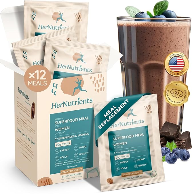 SuperFood Meal Replacement for Women - All-In-One Protein Powder with Greens & Vitamins & Collagen | Chocolate Protein Shake & Supplement Snack for Women's Health, Energy, Focus, Beauty, Mood, No Added Sugar (1 Sample Packet, Chocolate)