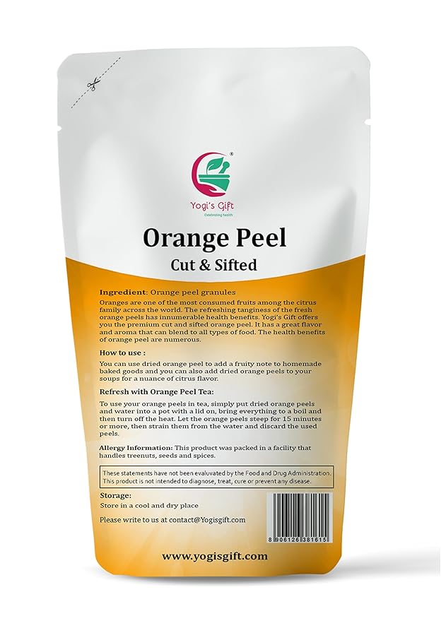 Dried Orange Peel 4 oz | Rich Citrus Aroma and Flavour | Small Granules | Perfect for Tea, Cookies, Rye breads, Seasoning & more | by Yogi's Gift์งฐ