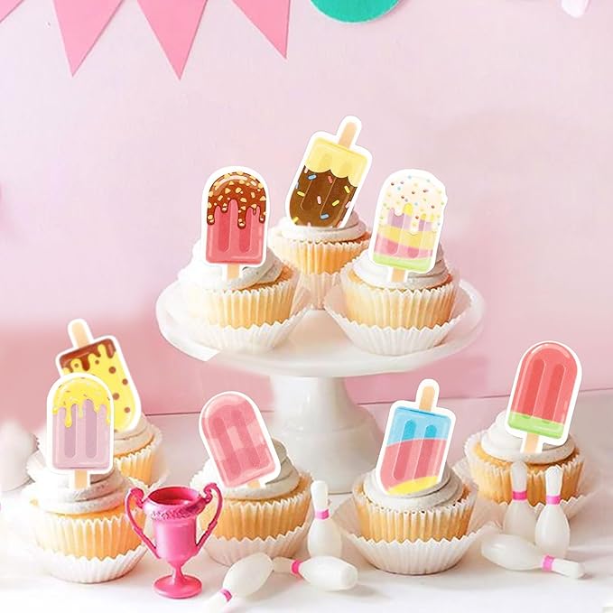 40Pcs Edible Ice Cream Cupcake Toppers Picks Ice Cream Party Decorations for Sweet Summer Theme Baby Shower Supplies