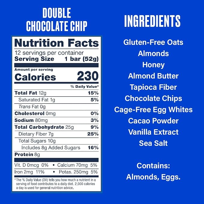 OVER EASY Double Chocolate Chip Oatmeal Breakfast Bars - Granola and Protein Bars -12 Energy Snack Bars - Clean, Organic, Gluten Free, Dairy Free, Soy Free and Kosher (Double Chocolate Chip, 12 Count