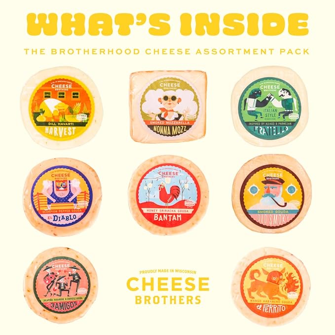 Cheese Bros. Brotherhood Gift Box | Fresh from Wisconsin | Assorted Gouda, Havarti, Mozzarella and Fratello | Great Food Gifting Idea!