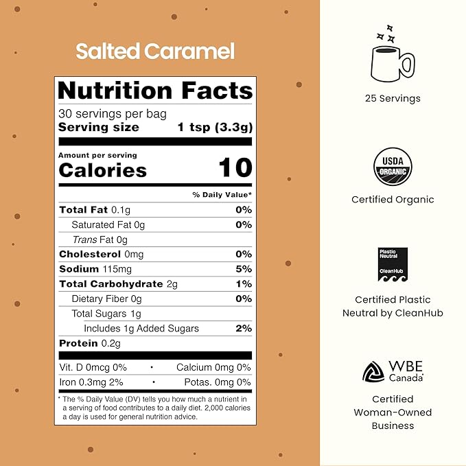 Blume Superfoods Latte - Salted Caramel Powder, Dandelion Root powder, Maca Powder, Pink Himalayan Salt, Low-Sugar, Inflammation support, Organic, Vegan And Keto Friendly - 25 Servings