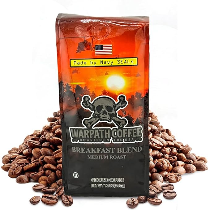 Warpath Coffee Medium Roast Whole Bean Coffee, Breakfast Blend, High Caffeine, Extra Strong Roasted 100% Arabica Coffee Beans Whole, Rich Aroma, Full Bodied Intense Cup, Created by Navy SEALs, 2lb