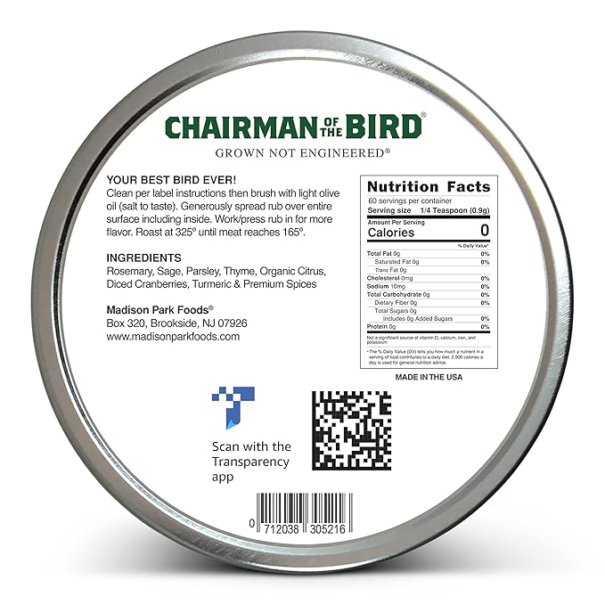 2-Chairman of the Bird Gourmet Turkey Rub - Herb Seasoning, Dry Brine Kit and Stuffing Mix - Roasting, Grilling, Smoking - All-Natural Gluten-Free No Salt Sugar or MSG, 2 Ounce Spice Tin