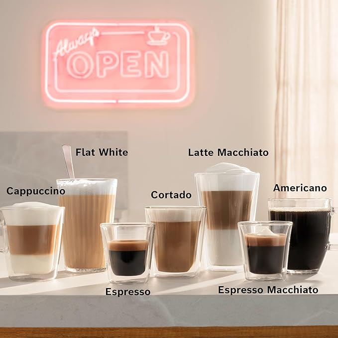 Bosch 800 Series Fully Automatic Espresso and Coffee Machine ??35 Drinks, Cold Brew, Double Cup, Milk Hose, Ceramic Grinder, Smart Features, in Black TPU60309