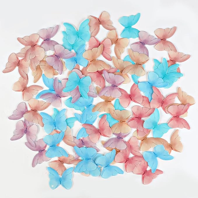 Cake Decorations 72P, Wafer Paper Cupcake Toppers, Edible Cake Decorations Butterflies for Wedding Birthday Party Cupcakes Decorating(Mixed Color)