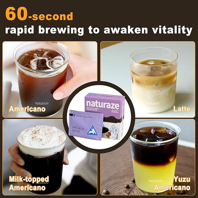 naturaze Organic Instant Coffee - Single Serve 5 Pack - Freeze Dried Coffee - Arabica Coffee - Dark Roast,Grape Hazelnut Flavor