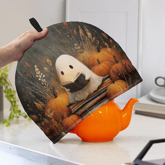 Halloween Tea Cozy for Teapot Cute Pumpkin Ghost Tea Kettle Cover Tea Pot Kitchen Decorative with Handle Dust Cover for Keeping Warm Can Hung and Folded