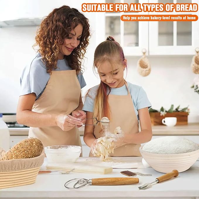 Banneton Bread Proofing Basket, Sourdough Banneton Basket, 9 inch Round Banton Proofing Baskets with Liners, Proofing Baskets for Sourdough Bread Baking Supplies(4 Pack)