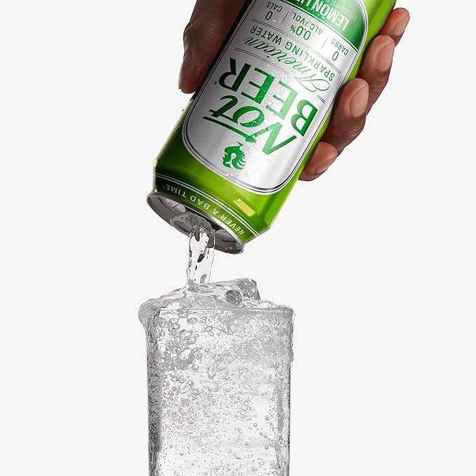 Not Beer American Sparkling Water, Lemon Lime, 99.9% Pure, Mineral & Electrolyte Blend, Carbonated Water, Soda Water, Sparkling Water Cans, Made in America, 16 Oz Tallboy Cans, 24 Pack