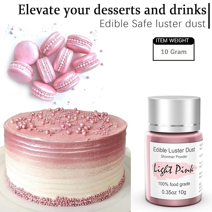 Edible Pink Luster Dust for Cake Decorating ??0.35oz Colaele Gold Shimmering Edible Glitter Dust for Chocolates, Metallic Food Coloring Powder for Edible Glitter for Drinks Cocktails, No Gluten,Vegan