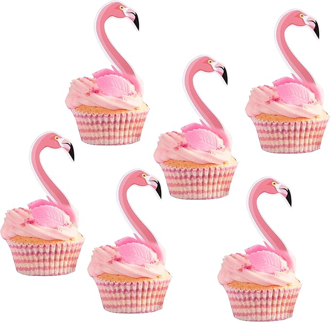 40 Pack Flamingo Cupcake Toppers Tropical Cupcake Picks for Baby Shower Flamingo Summer Hawaiian Beach Theme Birthday Wedding Party Cupcake Decorations Supplies Pink