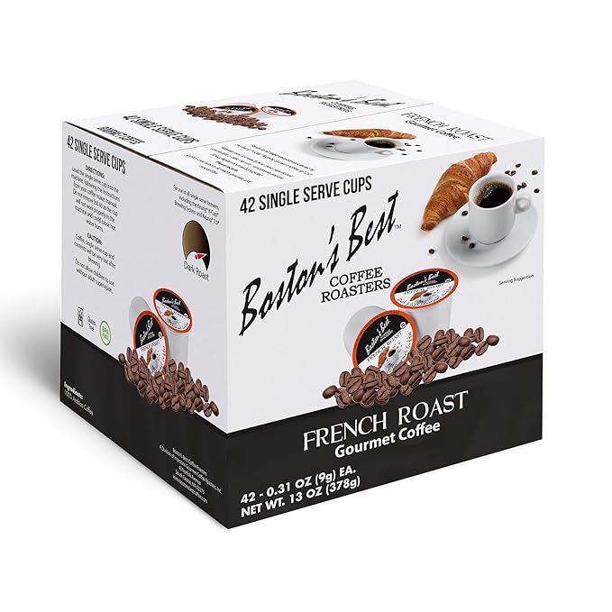 Bostonโs Best - Rich & Bold French Roast Gourmet Delectable Dark Roast Coffee, Compatible with Keurig Coffee Maker, 1 Count (42 Single Serve Cups)