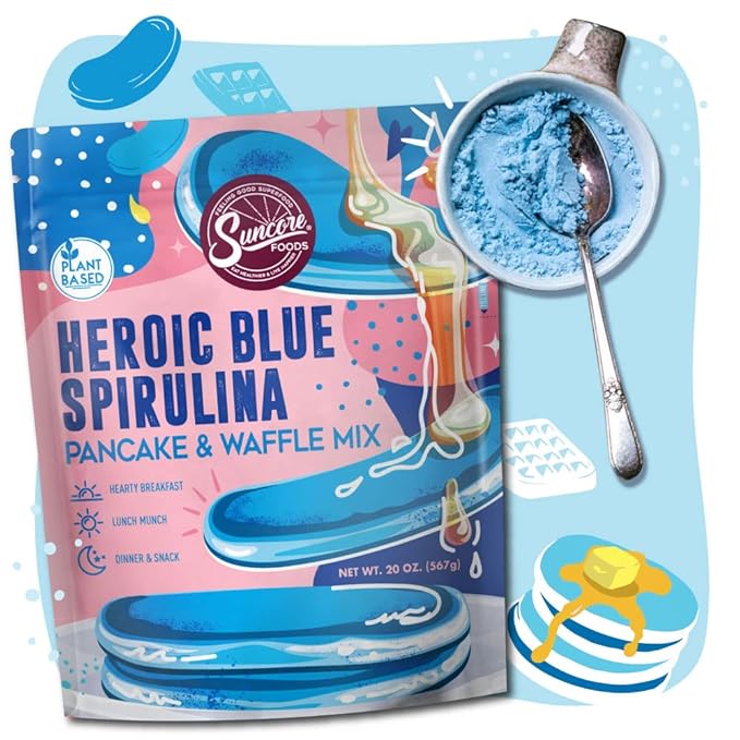 Suncore Foods Heroic Blue Spirulina Pancake & Waffle Mix, Non-GMO, 20oz (1 Pack)
