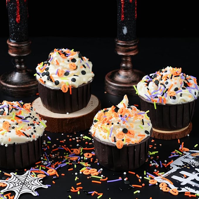 Halloween Sprinkles 4 Cell Candy Eyeballs, Pumpkin Confetti, Orange Sanding Sugar, Orange White Black Nonpareils Jimmies & Sugar Pearls | Cake Cookie Cupcake Decorations for Halloween Party Baking Supplies 6.5oz