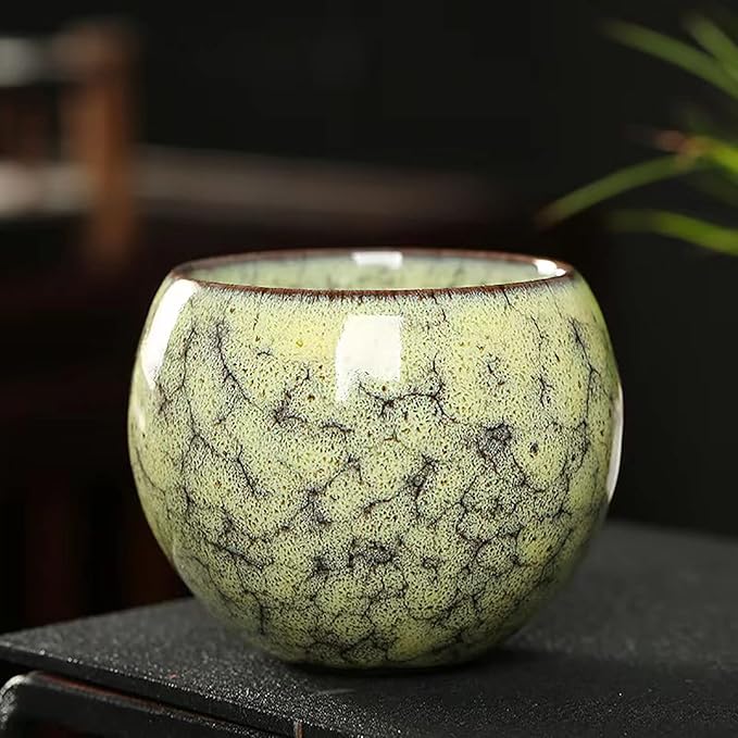 MQjzsh Handmade Chinese Japanese Tea Bowls, Tea Cup Set, 4 Pack, 110ml / 3.7oz for Office, Home, Gifts (Y,Lb竊똋g,W)