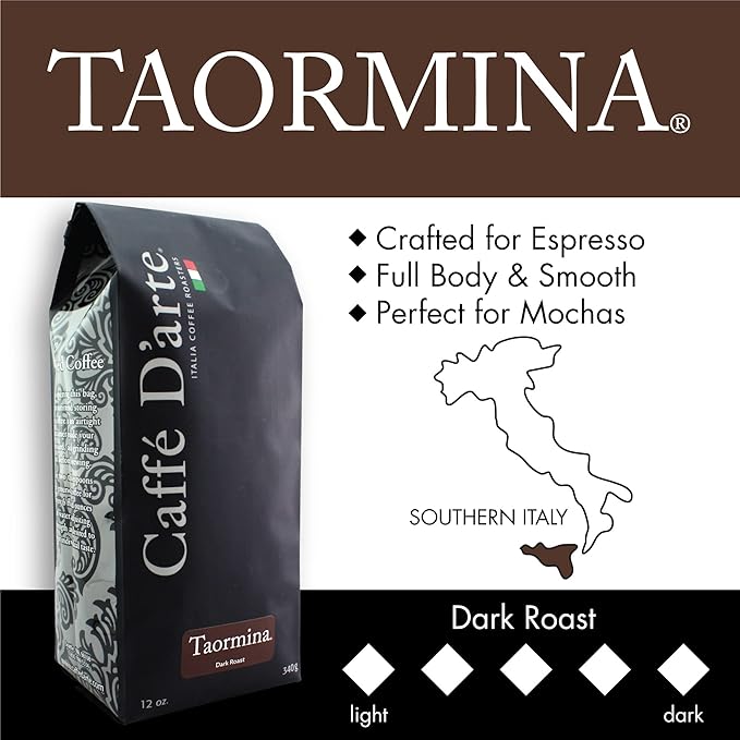 Caffe D'arte Taormina Whole Bean Espresso Coffee, 12 Ounce
