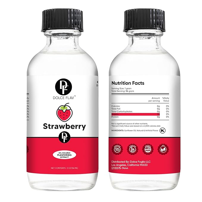 Dolce Flav Strawberry Extract ??2 Ounce Oil-Soluble Kosher, Sugar-Free, Concentrated Berry Flavor for Candy, Chocolates & Desserts, Includes Measured Dropper