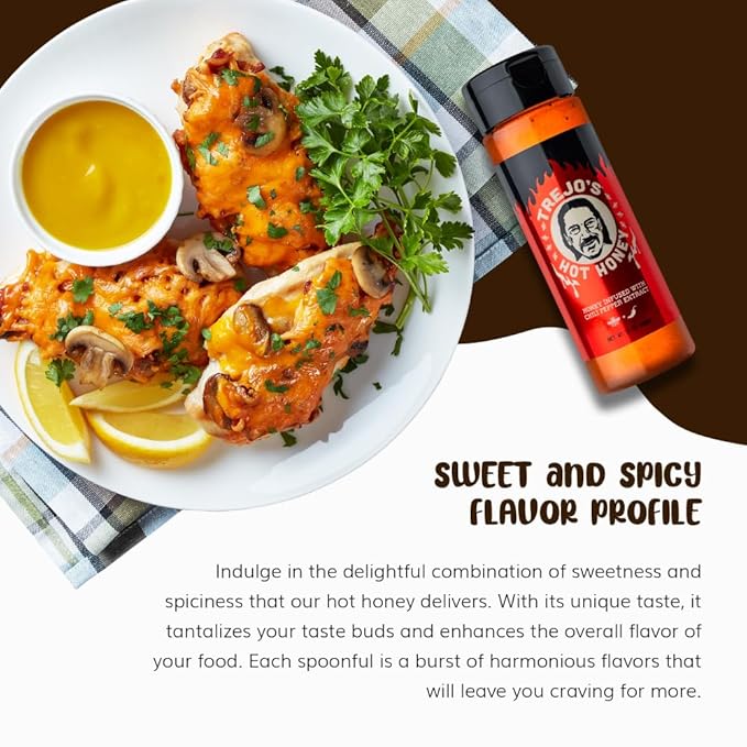 Trejo's Tacos Hot Honey | Sweet and Spicy Honey Hot Sauce | Infused with Chili Pepper Extract | Great for Topping or Dipping Sauce for Oatmeal, Ice-Cream, Fried Chicken & Bbq - Pure and Gluten Free | Authentic Creation by Trejo's Tacos - Pack of 6