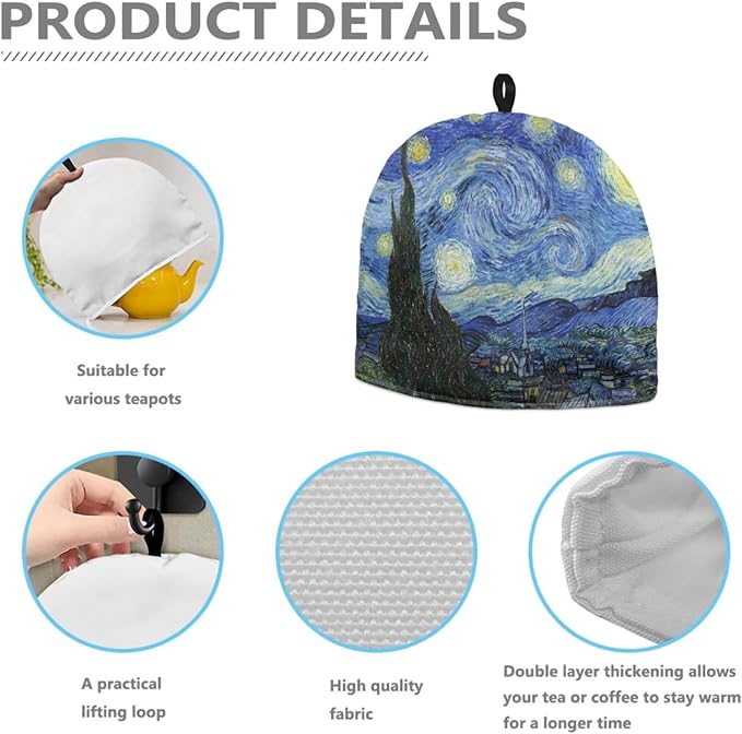 Starry Night Print Tea Pot Cover Teapots Cosy Insulated Tea Cozies Home Kitchen Decoration Teapot Dust Cover Warming Tea Kettle Quilt Creative Gifts for Party