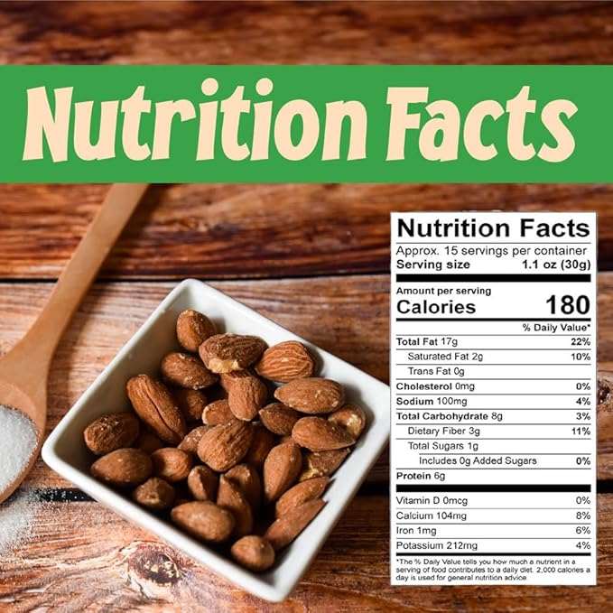 Sincerely Nuts ??Roasted Whole Salted Almonds | 1 Lb. Bag | Delicious Guilt Free Snack | Low Calorie, Vegan, Gluten Free | Gourmet Kosher Food | Source of Fiber, Protein, Vitamins and Minerals
