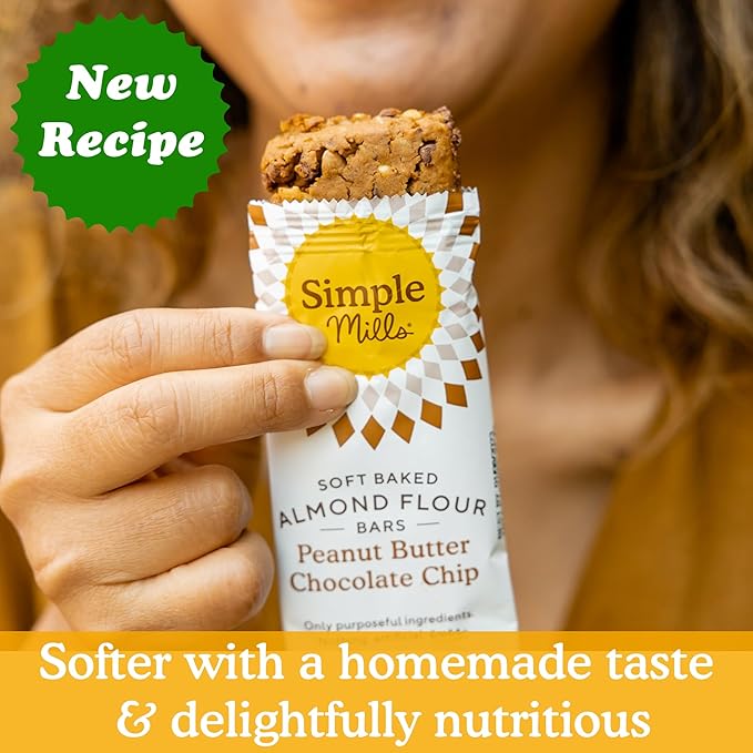 Simple Mills Almond Flour Snack Bars, Peanut Butter Chocolate Chip - Gluten Free, Made with Organic Coconut Oil, Breakfast Bars, Healthy Snacks, 6 Ounce (Pack of 1)