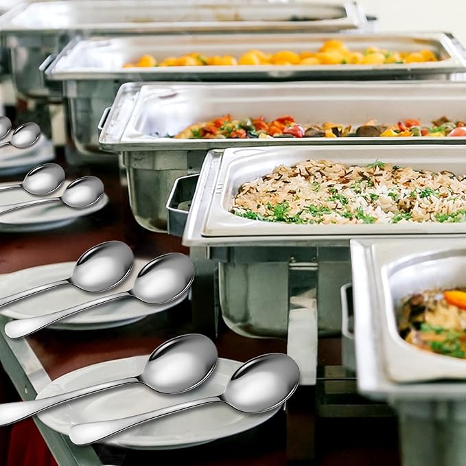 4 Piece Stainless Steel Serving Spoons Set, 10-Inch, Includes 4 Large Spoons, for Parties/Kitchen/Buffet/Catering, Dishwasher Safe,