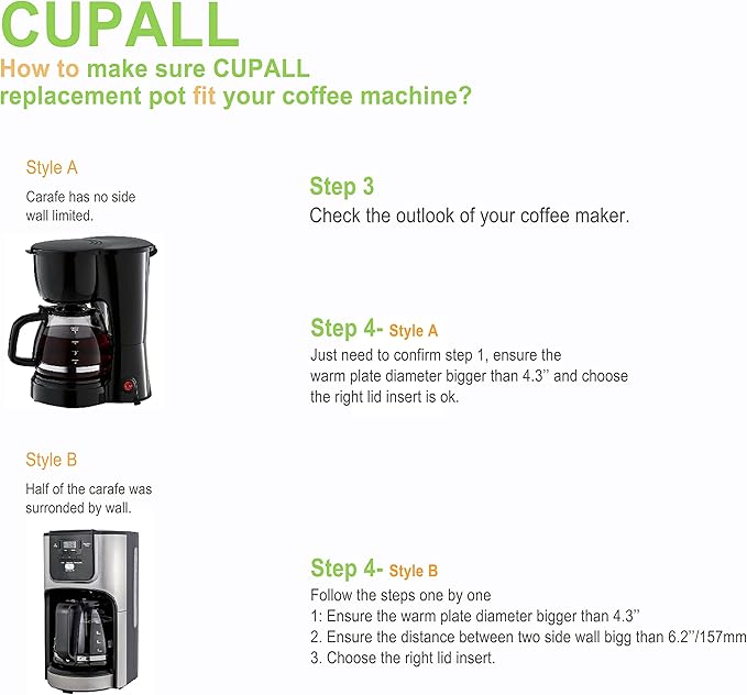 12-CUP Glass Replacement Coffee Carafe Compatible with Mr. Coffee, Black & Decker, Cuisinart and More, Black Close Handle